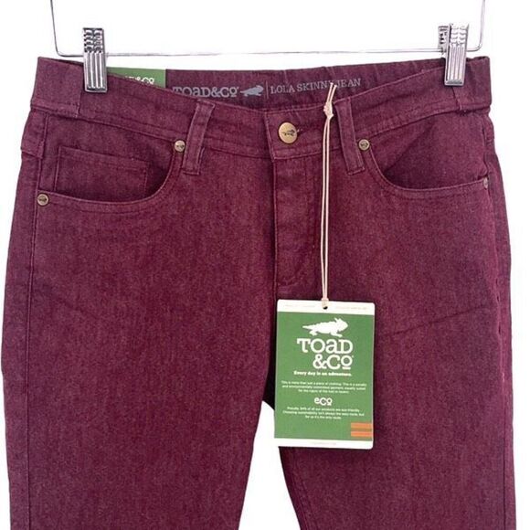 Toad & Co Womens Mid Rise Lola Slim Fit Straight Skinny Jeans Burgundy Sz 4 NWT - Picture 2 of 10